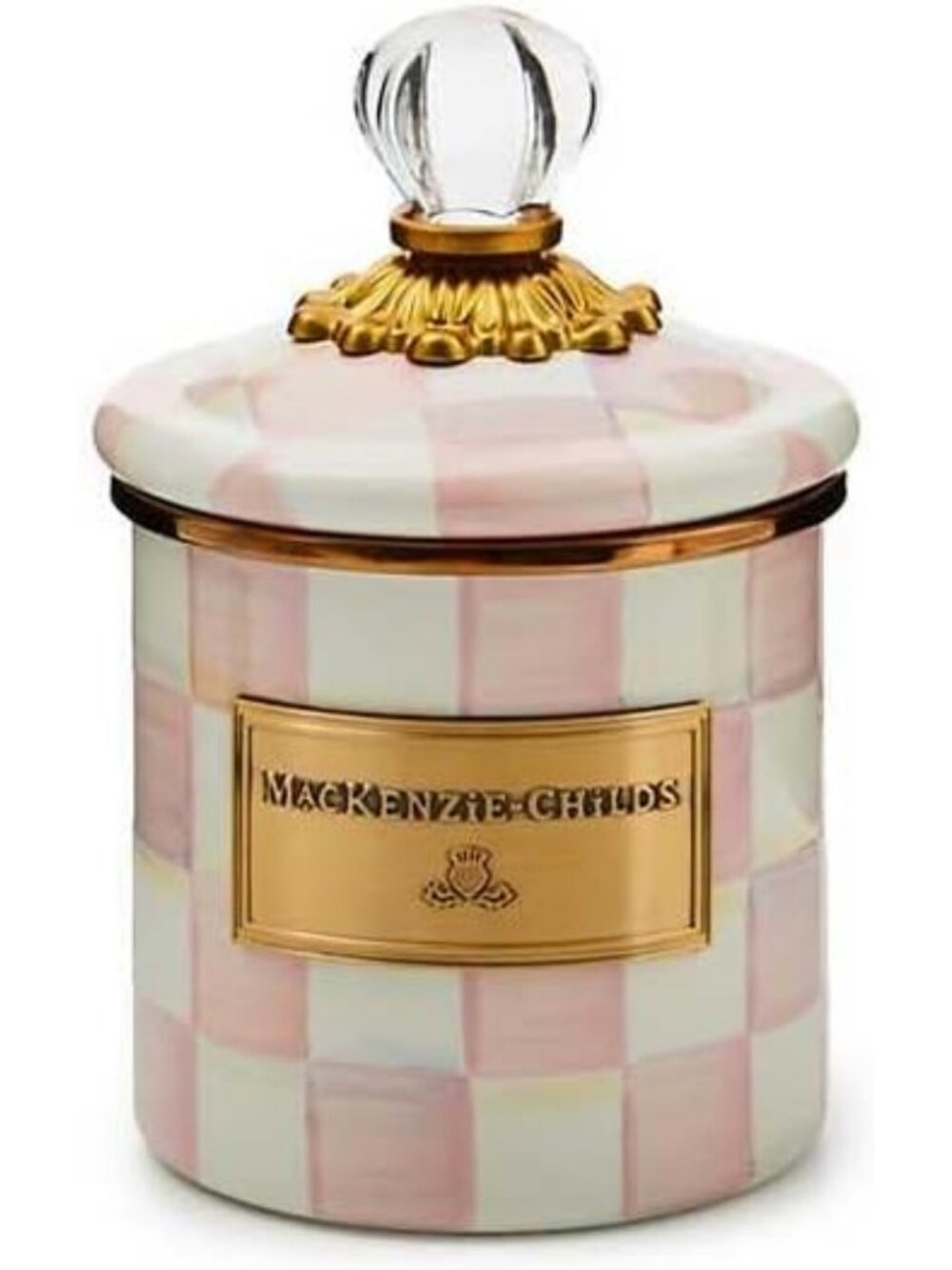 Charming Pink-and-White Rosy Check Enamel Canister - Stylish Kitchen Storage